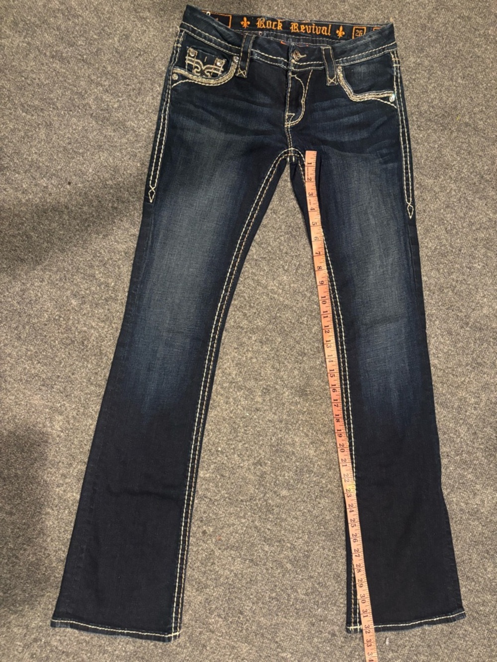 Boho Chic Western Rock Revival Dark Wash Sherry Boot Cut Y2K Jeans - Picture 6 of 6